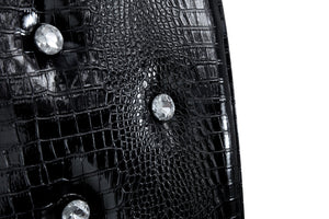 English Elm A Set of 2 Crystal Button Faux Leather Dining Chairs with Embossed Croc Texture Black W3226P344029