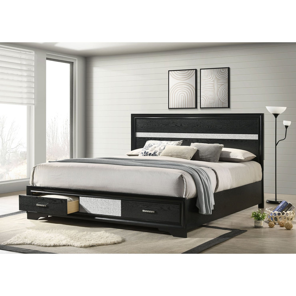 English Elm Pierce Eastern King Platform Bed with Led Headboard and Italian Gloss Finish B062S01843