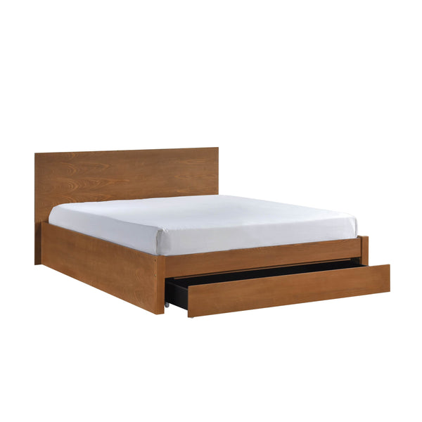 English Elm Full Platform Bed Wire-brushed Wood Finish Paneled Headboard Footboard Storage Drawer B011S02502