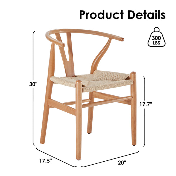 English Elm STARY Solid Wood Wishbone Dining Chair with Ergonomic Curved Back & Armrest, Eco-Friendly Comfort Natural T3623P380950