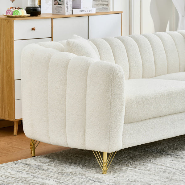 English Elm Oversized Chenille Three Seat Sofa Tufted Cushions Gold Legs Modern Glam Living Room W3373S00074