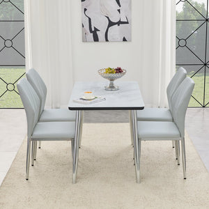 English Elm Table and Chair Set Marble Glass Top with Gray Pu Seating for Modern Dining W1151S04647