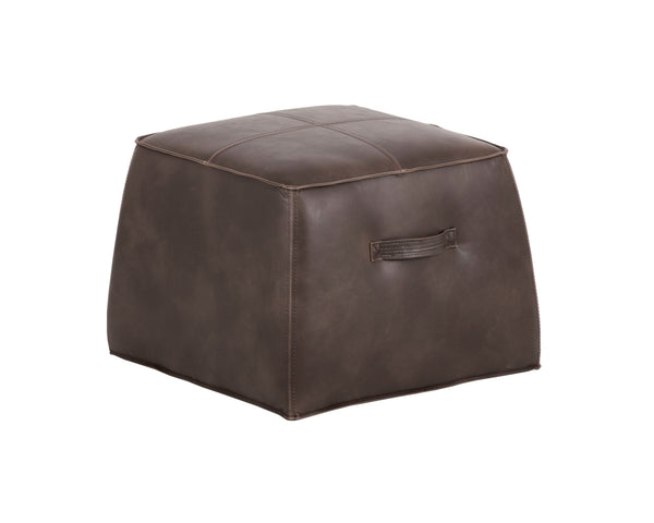 Sunpan Aspen Ottoman - Stylish Faux Leather Cube with Decorative Handle for Modern Spaces, 21" Square Havana Dark Brown