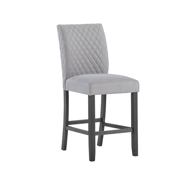 English Elm JASMINE Grey Fabric Barstools Kit of 2 — Padded Microsuede Seats, Solid Wood Block Legs, 22" Arm Height B201P291540
