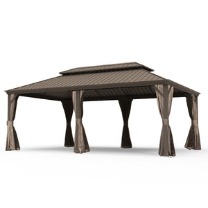 English Elm 14' X 20' Hardtop Gazebo – Upgraded Dual-Layer Steel Roof, Privacy Curtains & Insect Netting For Outdoor Oasis W1859S00150