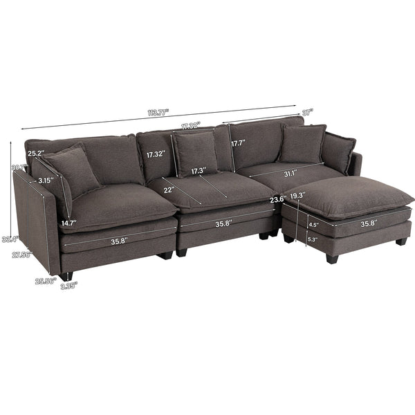 English Elm Modern Chenille Sectional Sofa with Ottoman Modular Layout for Spacious Living Rooms Antique Grey W2530S00018
