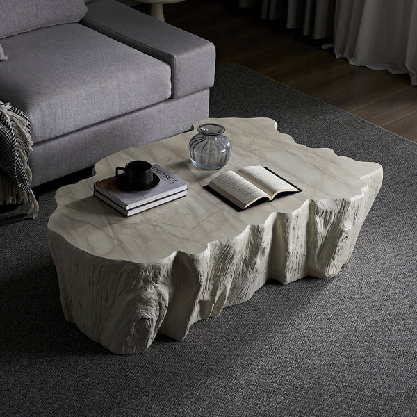 English Elm 48.62 Inch Organic Sculptural Fiberglass Coffee Table Ready to Use Modern Living Room W876P401274