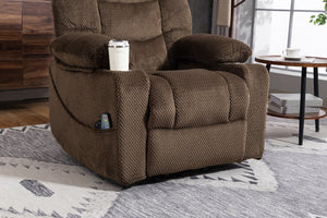 English Elm Ultra Wide Velvet Swivel Lounge Chair with Massage Heating and Powered Lift Assist Brown W547P425984