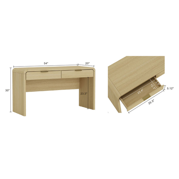 English Elm Grace 54" Oak Office Desk with 2 Drawers, Modern Rounded Corners, Metal Glam Handles, TV Stand-Friendly B365P397845