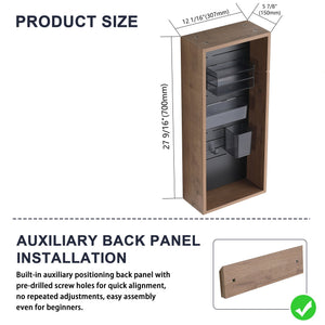 English Elm 12'' Wall Mounted Plywood Storage Cabinet Open Doorless Design with Frosted Bins for Bath W999P470287