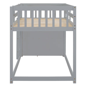 English Elm Twin Over Bunk Bed with Four Storage Drawers Open Shelving Kids Bedroom Gray LT000167AAE-1