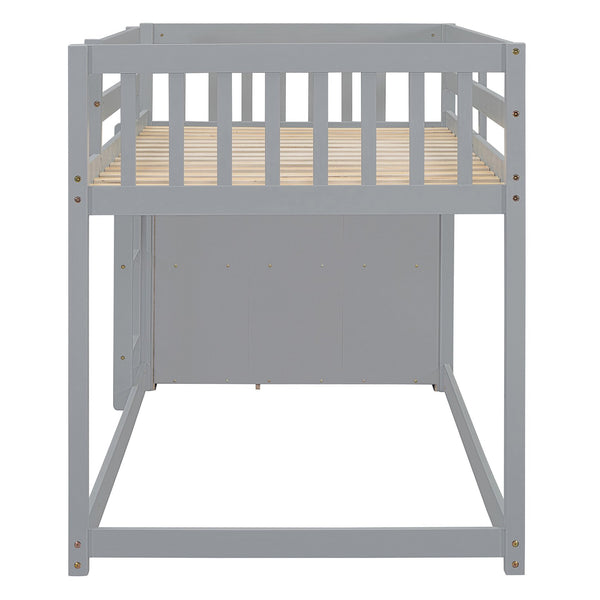 English Elm Twin Over Bunk Bed with Four Storage Drawers Open Shelving Kids Bedroom Gray LT000167AAE-1