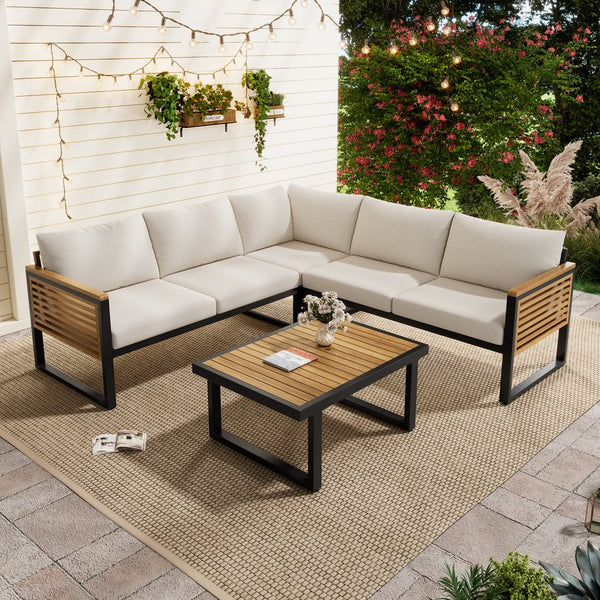 English Elm Christopher Knight Home® - Outdoor 4-Piece Acacia Wood & Metal Patio Corner Set - Modern Comfort For Stylish Outdoor Living N757S438857B