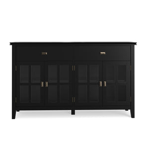 English Elm Artisan Solid Pine Buffet with Glass Panel Doors Matte Black Dining Storage B136P439010