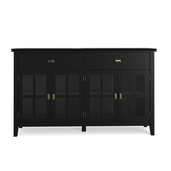 English Elm Artisan Solid Pine Buffet with Glass Panel Doors Matte Black Dining Storage B136P439010