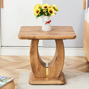 English Elm Modern Wood Texture MDF Square Coffee Table with Gold Trim, Rounded Edges, Durable Scratch-Resist W1151P211299