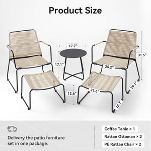 English Elm Balcony 5 Piece Outdoor Pe Wicker Conversation Set with Ottomans and Side Table T3773P420190