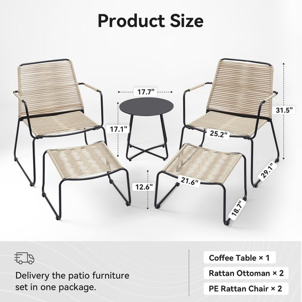 English Elm Balcony 5 Piece Outdoor Pe Wicker Conversation Set with Ottomans and Side Table T3773P420190