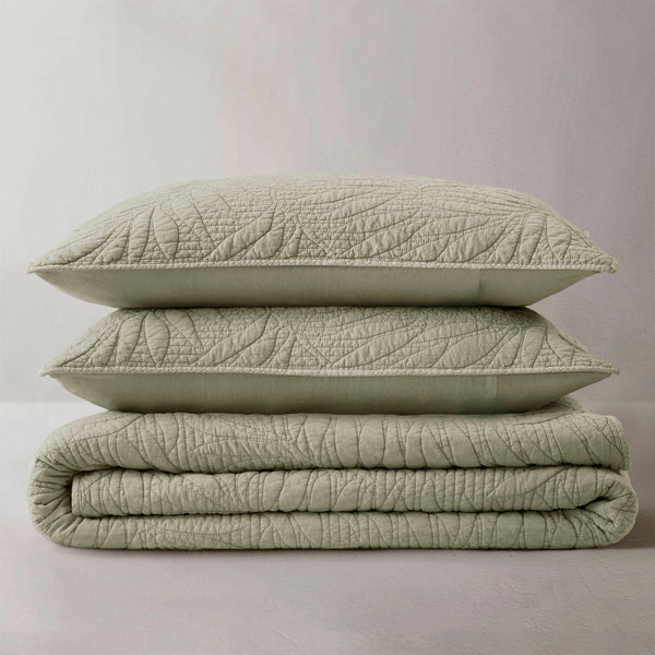 English Elm King Stone Washed Cotton Quilt Set Breathable Garment Dyed Bedroom Comfort Sage B035P496597
