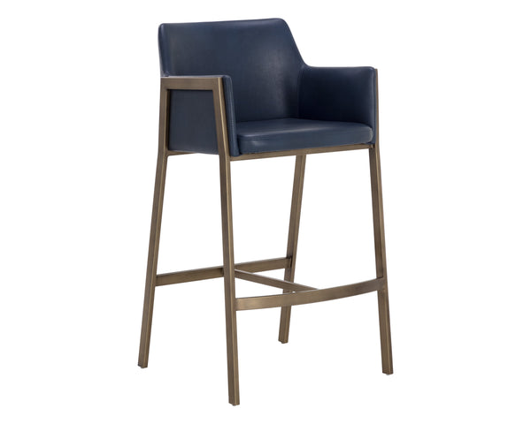 Sunpan Bernadette Stylish Barstool with Antique Brass Frame and Durable Faux Leather for Chic Interiors Bravo Admiral