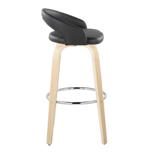 English Elm Fixed-height Swivel Barstools with Bent Wood Legs and Faux Leather Seats Set of 2 B202S01860