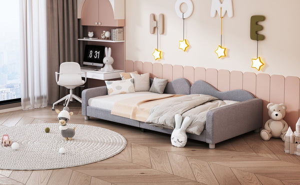 English Elm Twin Sherpa Upholstered Daybed with Cloud-Shaped Backrest, Cozy Sofabed Design, No Box Spring Needed Gray 42.5 L x 25.5 W x 8 H N733P234602E