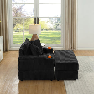 English Elm sofa Oversized Corduroy Deep-Seat Chaise with Ottoman and Lumbar Support — Plush, Sturdy Comfort Black W1420S00008