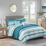 Madison Park Marina Coastal 8 Piece Printed Seersucker Comforter and Quilt Set Collection MP10-7947 Aqua