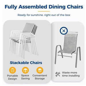 English Elm Set of 4 Stackable Outdoor Aluminum Dining Chairs with Mesh Seats for Patio Decks White B082P455181