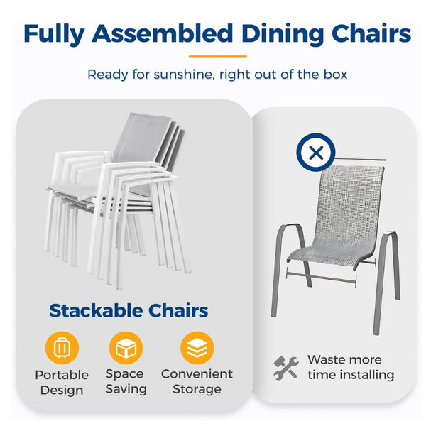 English Elm Set of 4 Stackable Outdoor Aluminum Dining Chairs with Mesh Seats for Patio Decks White B082P455181