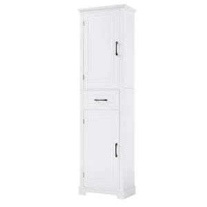 English Elm Tall Bathroom Storage Cabinet with Slim Profile, Adjustable Shelves, Anti-Tip Safety & Painted MDF Finish White N725P246463K