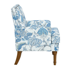 English Elm Accent Slipper Chair Botanical Tapestry Upholstery Nailhead Trim Solid Wood Legs Farmhouse Blue W5568P445699