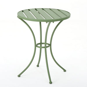 English Elm Colmar Outdoor Iron Bistro Set Powder Coated Slatted Armchairs Round Patio Table Green 56558.00MCG