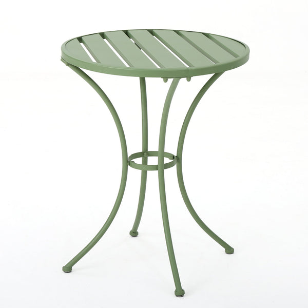 English Elm Colmar Outdoor Iron Bistro Set Powder Coated Slatted Armchairs Round Patio Table Green 56558.00MCG