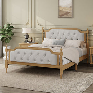 English Elm Traditional Solid Wood Bed Frame with Tufted Upholstered Headboard, No Box Spring Needed, Sturdy 400 lb Capacity Walnut 57.5 L x 22.5 W x 10.5 H N701P242546N