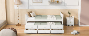 English Elm Daybed Twin Frame with Pull Out Trundle and Three Storage Drawers for Kids Rooms White LP100241AAK