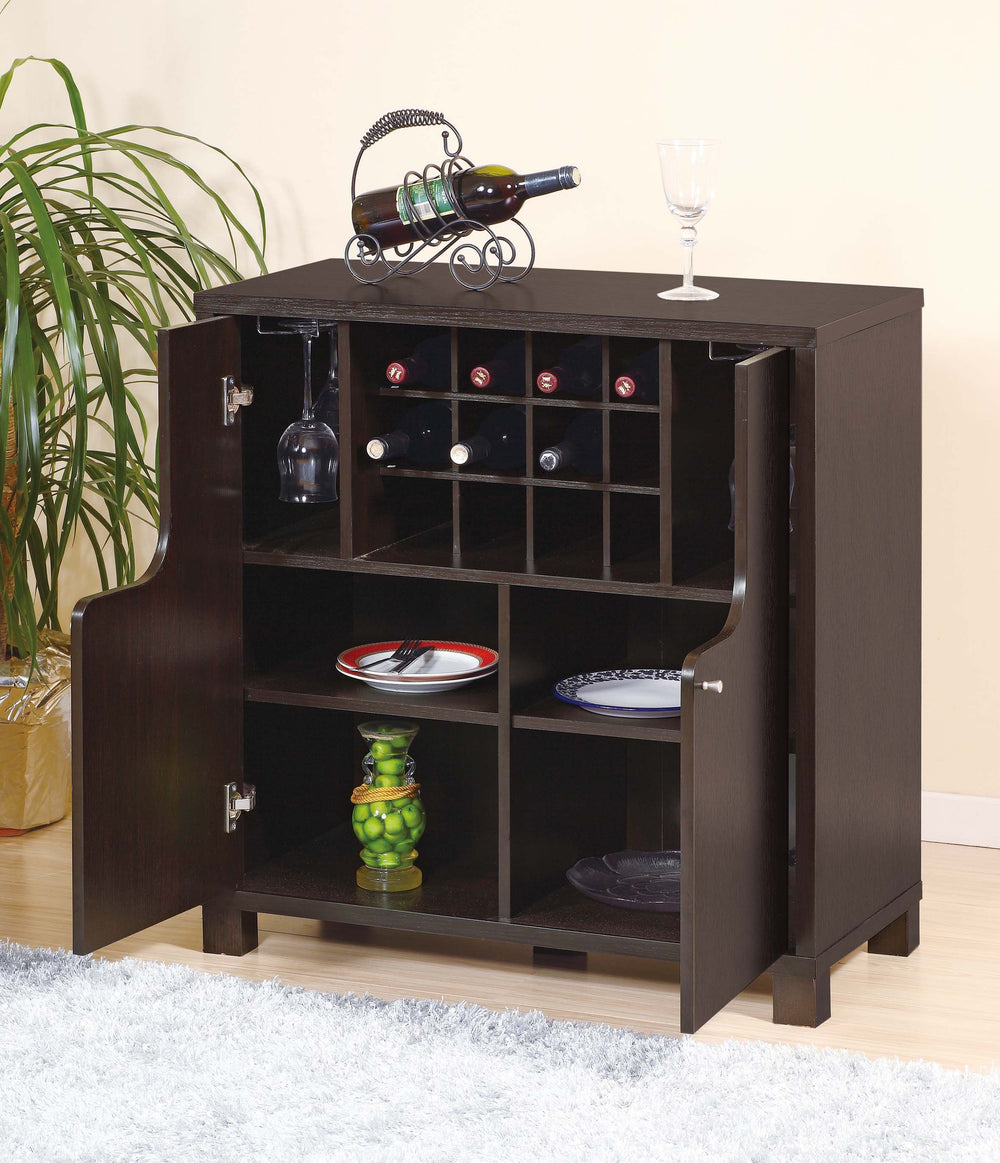 English Elm Wine Cabinet with Curved Cutout Doors Bottle Rack Glass Storage Bar Organizer B107P222502