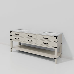 English Elm White Oak Double Bath Vanity With Luxurious Carrara Marble Top & Ample Storage For Modern Bathrooms B2731P260316-GIGA