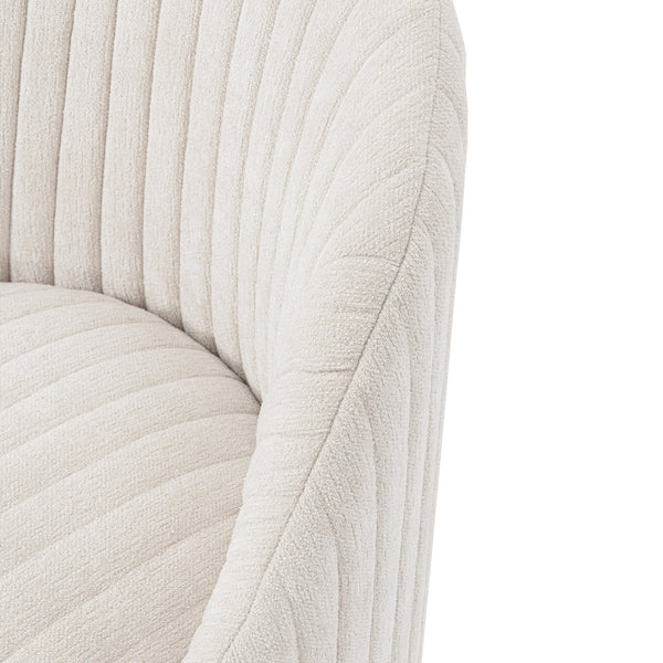 English Elm Leela Plush Chenille Swivel Lounge Chair with Brushed Gold Base, Ribbed Stitching, 440lb Capacity Cream B365P397955
