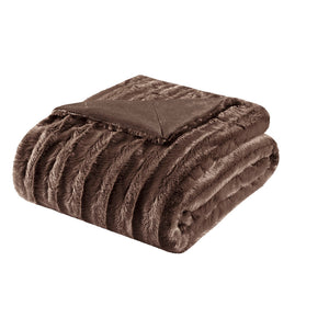JLA Home Madison Park - Long Faux Fur Throw with Silky Micro-Fur Reverse, OEKO-TEX Certified, Lightweight Cozy 50x60 Inches Brown MP50-455