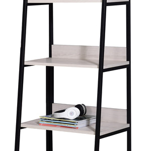 English Elm Wendral Leaning Ladder Bookshelf 24"W – 5 Open Wooden Shelves, Black Metal Frame, Natural Finish B2726P408076