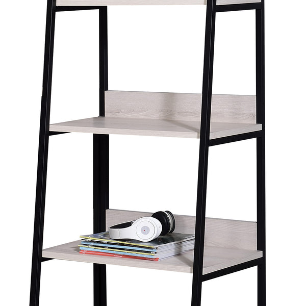 English Elm Wendral Leaning Ladder Bookshelf 24"W – 5 Open Wooden Shelves, Black Metal Frame, Natural Finish B2726P408076