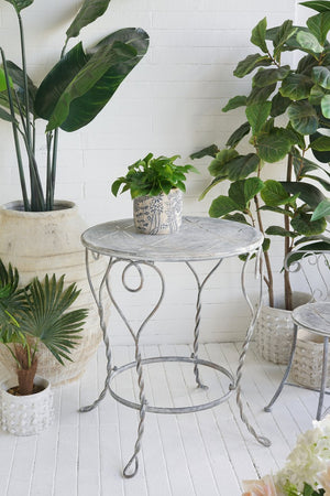 English Elm 26x26x30" Iron Round Side Table Twisted Legs Vintage Silver Shabby Chic Shelf W2078P452864