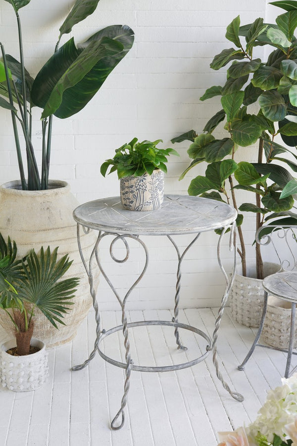 English Elm 26x26x30" Iron Round Side Table Twisted Legs Vintage Silver Shabby Chic Shelf W2078P452864