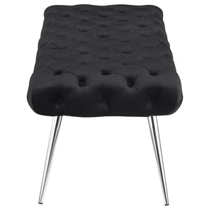English Elm Galiano Velvet Button Tufted Bench with Polished Steel Legs for Bedroom Entryway Black B062P441132