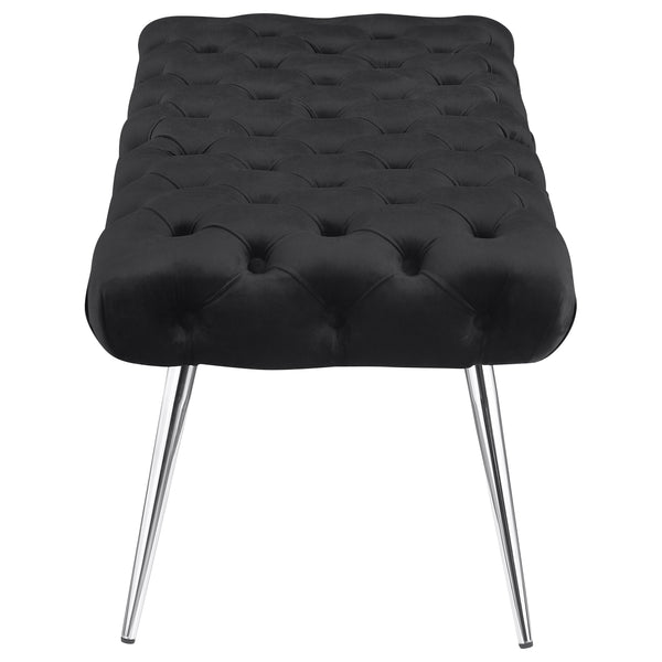 English Elm Galiano Velvet Button Tufted Bench with Polished Steel Legs for Bedroom Entryway Black B062P441132