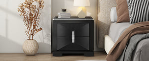 English Elm Mid-century Modern Nightstand with Diamond Geometric Drawers and Heavy Duty Wood Base Black N761P324094B