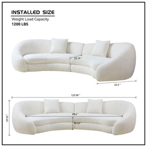 English Elm Modern Curved Sofa Romantic Heart Backrest in Beige Fleece with Deep 25" Seat, Plush Pillows & Two-Piece Shippping W3208S00015