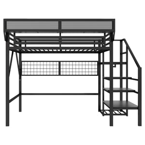 English Elm Full Size Metal Loft Bed with Wardrobe Stairs Rgb Lighting Industrial Frame W2580S00051
