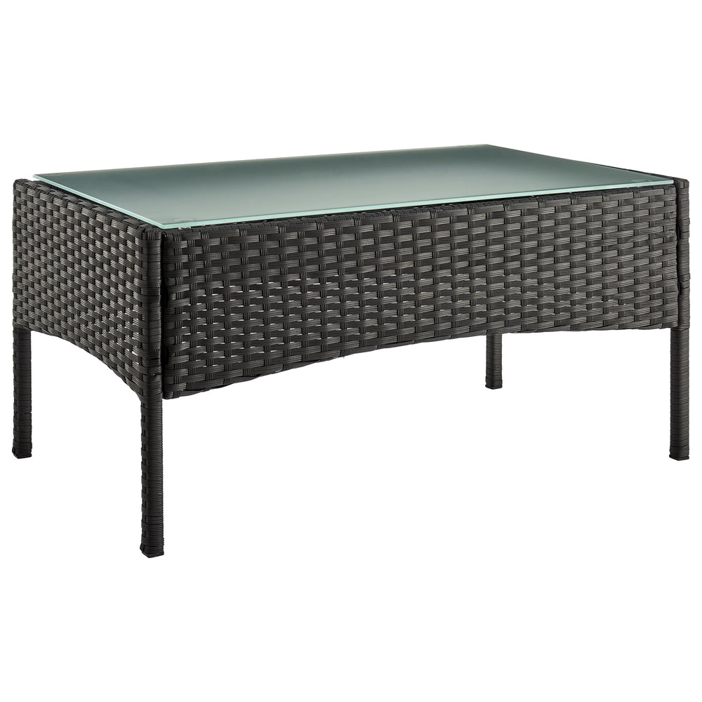 English Elm Imperia 3-Piece Conversation Set with Removable Washable Cushions, Tempered Glass End Table, Weatherproof Rattan Frame Black+Cream B365P398243